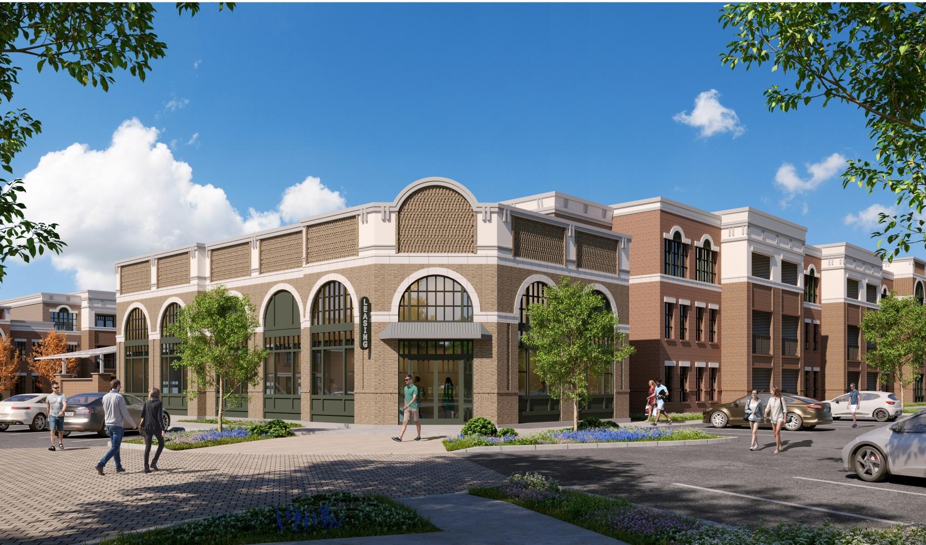 a large building with a parking lot